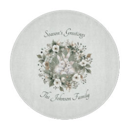 かわいいウサギinフローラ冬リース カッティングボード