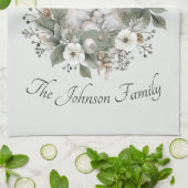 かわいいウサギinフローラ冬リース キッチンタオル (折り畳み)