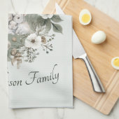 かわいいウサギinフローラ冬リース キッチンタオル (四つ折り)