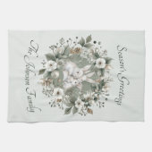 かわいいウサギinフローラ冬リース キッチンタオル (横)