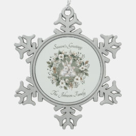 かわいいウサギinフローラ冬リース スノーフレークピューターオーナメント