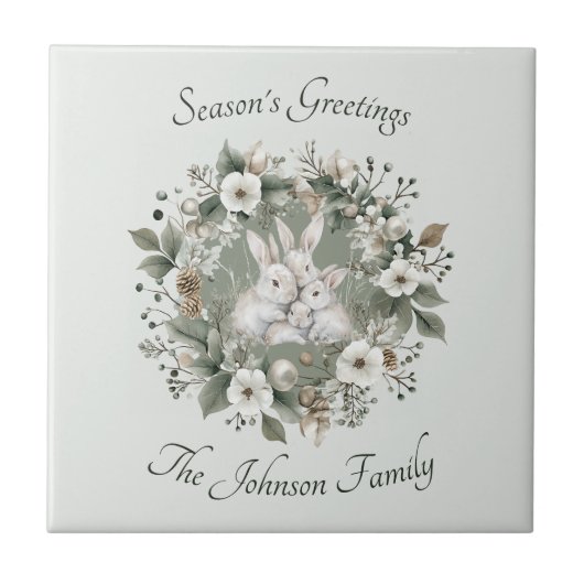 かわいいウサギinフローラ冬リース タイル (正面)