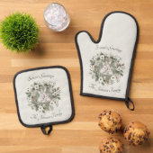 かわいいウサギinフローラ冬リース 鍋つかみ&鍋敷きセット (トップダウン)