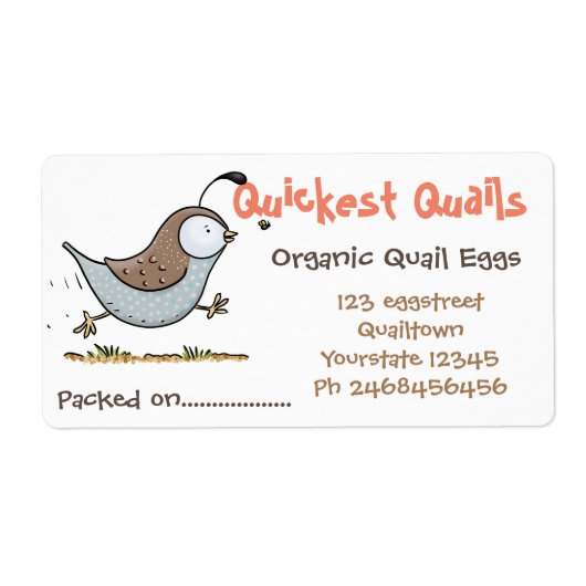 かわいいウズラの卵の漫画イラストレーション卵カートン ラベル (正面)