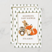 かわいいウッドランズアニマルキツネベビーシャワー招待状 招待状 (正面/裏面)