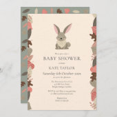 かわいいウッドランドうさぎ赤ちゃんシャワー散水 招待状 (正面/裏面)