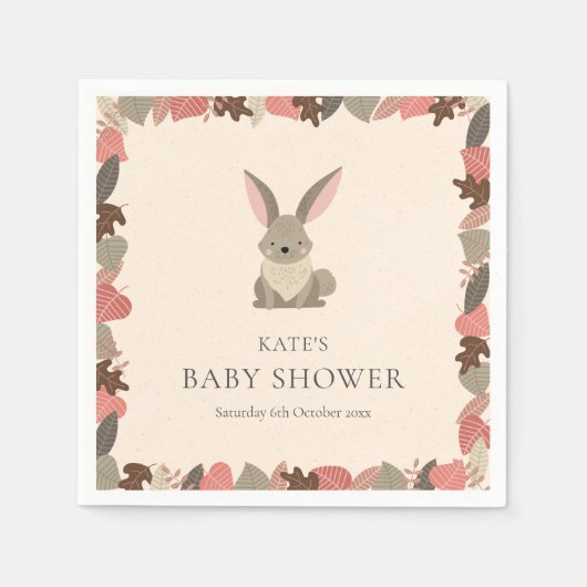 かわいいウッドランドうさぎ赤ちゃんシャワー/散水 スタンダードカクテルナプキン (正面)