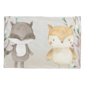 かわいいウッドランドの動物たちアライグマとフクロウ 枕カバー (裏面)