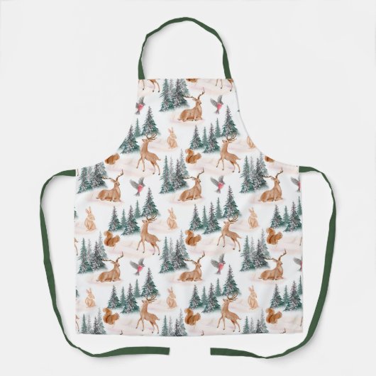 かわいいウッドランドの動物たちプリントエプロン エプロン (正面)