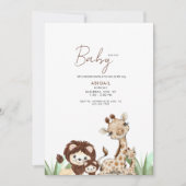 かわいいウッドランドの動物の茶色と白の赤ちゃんシャワー 招待状 (正面)