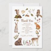 かわいいウッドランドの動物男女兼用の赤ちゃんシャワー サンキューカード (正面)