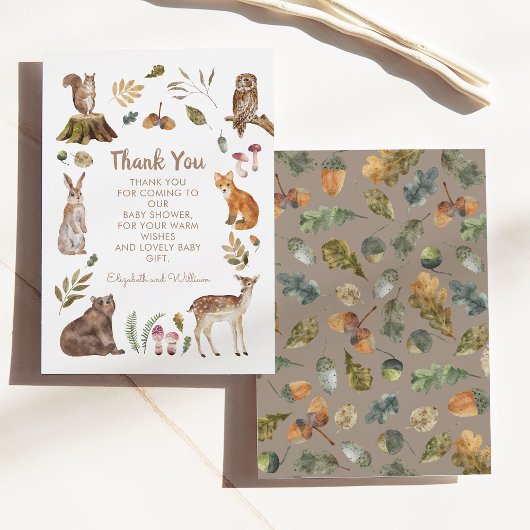 かわいいウッドランドの動物男女兼用の赤ちゃんシャワー サンキューカード