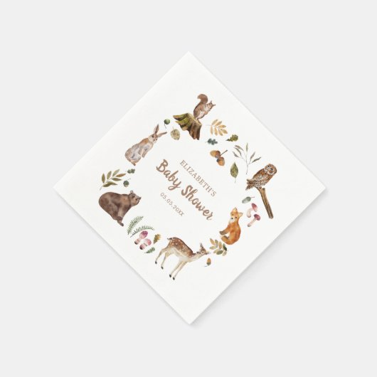 かわいいウッドランドの動物男女兼用の赤ちゃんシャワー スタンダードカクテルナプキン (角)