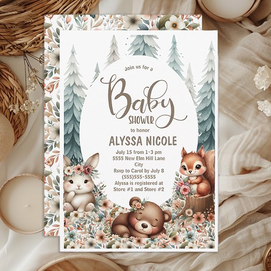 かわいいウッドランドの動物男女兼用の赤ちゃんシャワー 招待状
