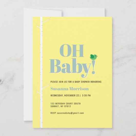 かわいいウッドランドの森男女兼用の赤ちゃんシャワー 招待状 (裏面)