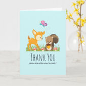 かわいいウッドランドの生き物の漫画ありがとう カード (黄色い花)