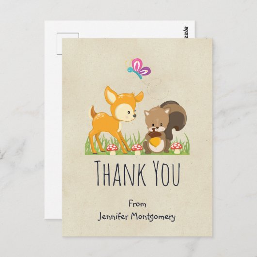 かわいいウッドランドの生き物の漫画ありがとう ポストカード (正面/裏面)