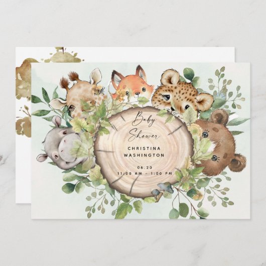 かわいいウッドランドの赤ちゃん動物の赤ちゃんシャワー 招待状 (正面/裏面)
