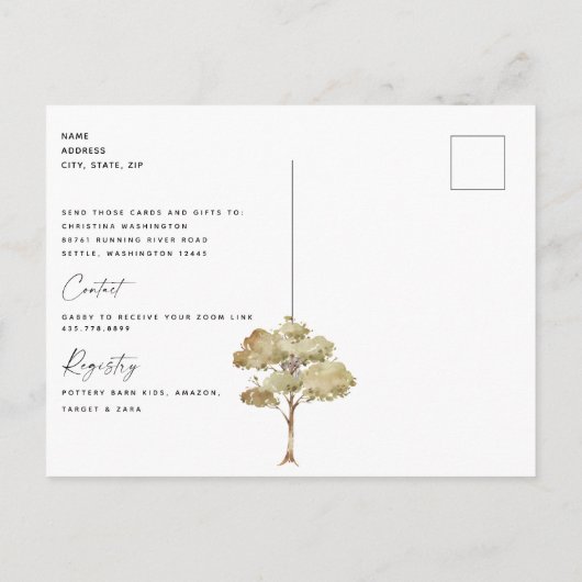 かわいいウッドランドの赤ん坊の動物の赤ん坊のシャワーでメール インビテーションポストカード (裏面)