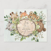 かわいいウッドランドの赤ん坊の動物の赤ん坊のシャワーでメール インビテーションポストカード (正面)