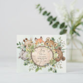 かわいいウッドランドの赤ん坊の動物の赤ん坊のシャワーでメール インビテーションポストカード (スタンド正面)