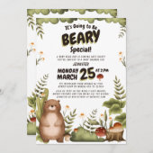 かわいいウッドランドは緑の赤お洒落ちゃんシャワー 招待状 (正面/裏面)