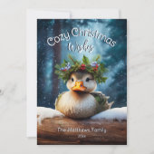 かわいいウッドランドアヒル冬の森コージークリスマス シーズンカード (正面)