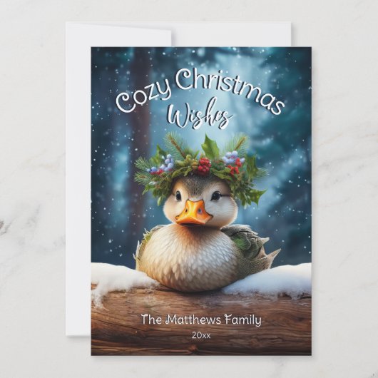 かわいいウッドランドアヒル冬の森コージークリスマス シーズンカード (正面)