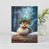 かわいいウッドランドアヒル冬の森コージークリスマス シーズンカード (スタンド正面)