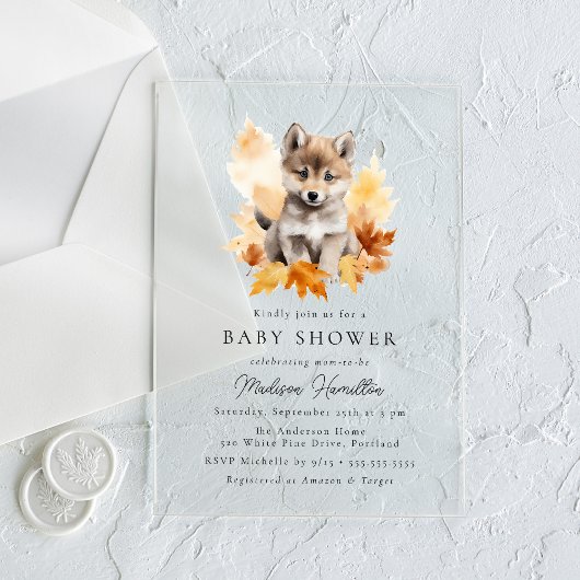 かわいいウッドランドウルフカップ秋ベビーシャワー アクリル招待状