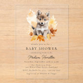 かわいいウッドランドウルフカップ秋ベビーシャワー アクリル招待状 (正面)