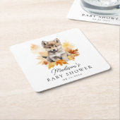 かわいいウッドランドウルフ秋ベビーシャワー スクエアペーパーコースター (アングル)