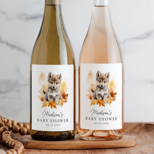 かわいいウッドランドウルフ秋ベビーシャワー ワインラベル
