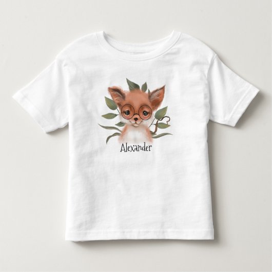 かわいいウッドランドキツネと子どもの名前 トドラーTシャツ (正面)