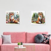 かわいいウッドランドキツネインフラワーガーデンプリントセット (リビング)