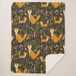 かわいいウッドランドキツネパターンベッドルームまたは子供部屋 シェルパブランケット