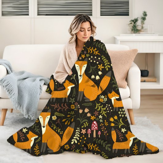 かわいいウッドランドキツネパターンベッドルームまたは子供部屋 フリースブランケット