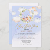 かわいいウッドランドキツネフローラブルースカイバーチャルシャワー 招待状 (正面/裏面)