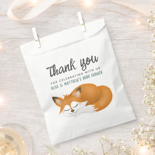 かわいいウッドランドキツネボーイズ赤ちゃんシャワー フェイバーバッグ (クリップ留めされた状態)