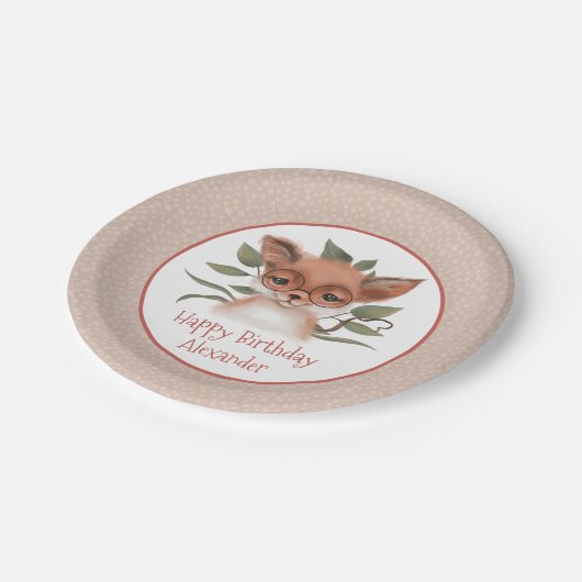 かわいいウッドランドキツネ子どもの誕生日パーティー ペーパープレート (アングル)