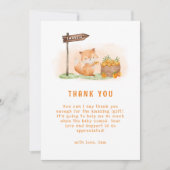 かわいいウッドランドキツネ柑橘類オレンジファームベイビーシャワー サンキューカード (正面)