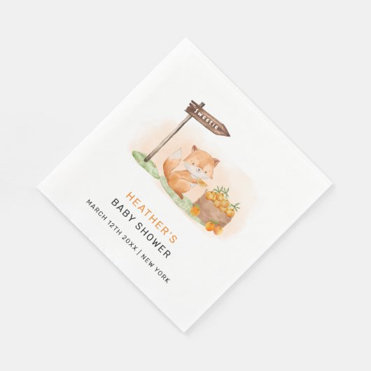 かわいいウッドランドキツネ柑橘類オレンジファームベイビーシャワー スタンダードランチョンナプキン (角)