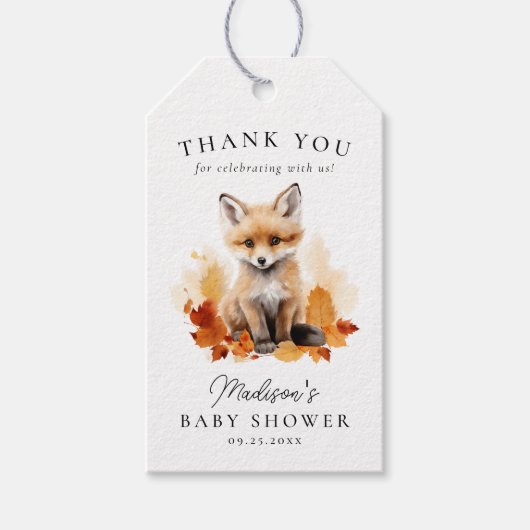 かわいいウッドランドキツネ秋ベビーシャワー ギフトタグ (正面)