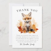 かわいいウッドランドキツネ秋ベビーシャワー サンキューカード (正面)