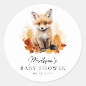 かわいいウッドランドキツネ秋ベビーシャワー ラウンドシール (正面)