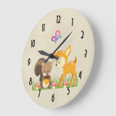 かわいいウッドランドクリーチャーアニメイラストレーション ラージ壁時計 (傾斜)