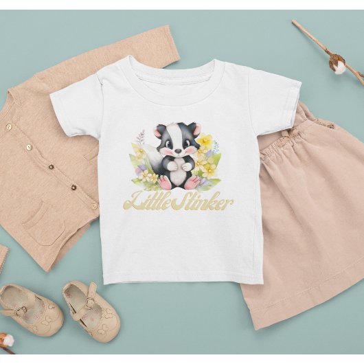 かわいいウッドランドスカンクリトルスティンカーフローラ動物 ベビーTシャツ