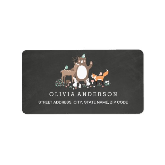 かわいいウッドランドチョークボードベビーシャワー住所 シール (正面)