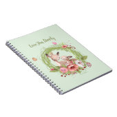 かわいいウッドランドディアグリーンピンクフローラ ノートブック (右側)