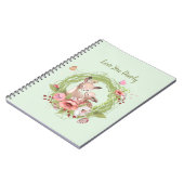 かわいいウッドランドディアグリーンピンクフローラ ノートブック (左側)